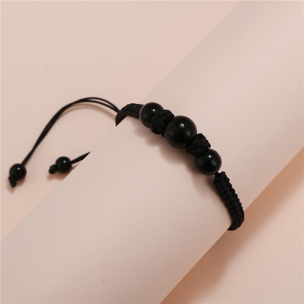 Minimalist Handmade Obsidian Braided Bracelet Unisex Drawstring Cord