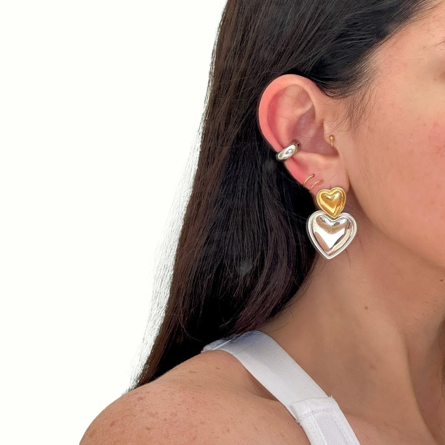 Orecchini a Cuore Minimalisti in Acciaio Inossidabile con Finitura Galvanizzata da Donna