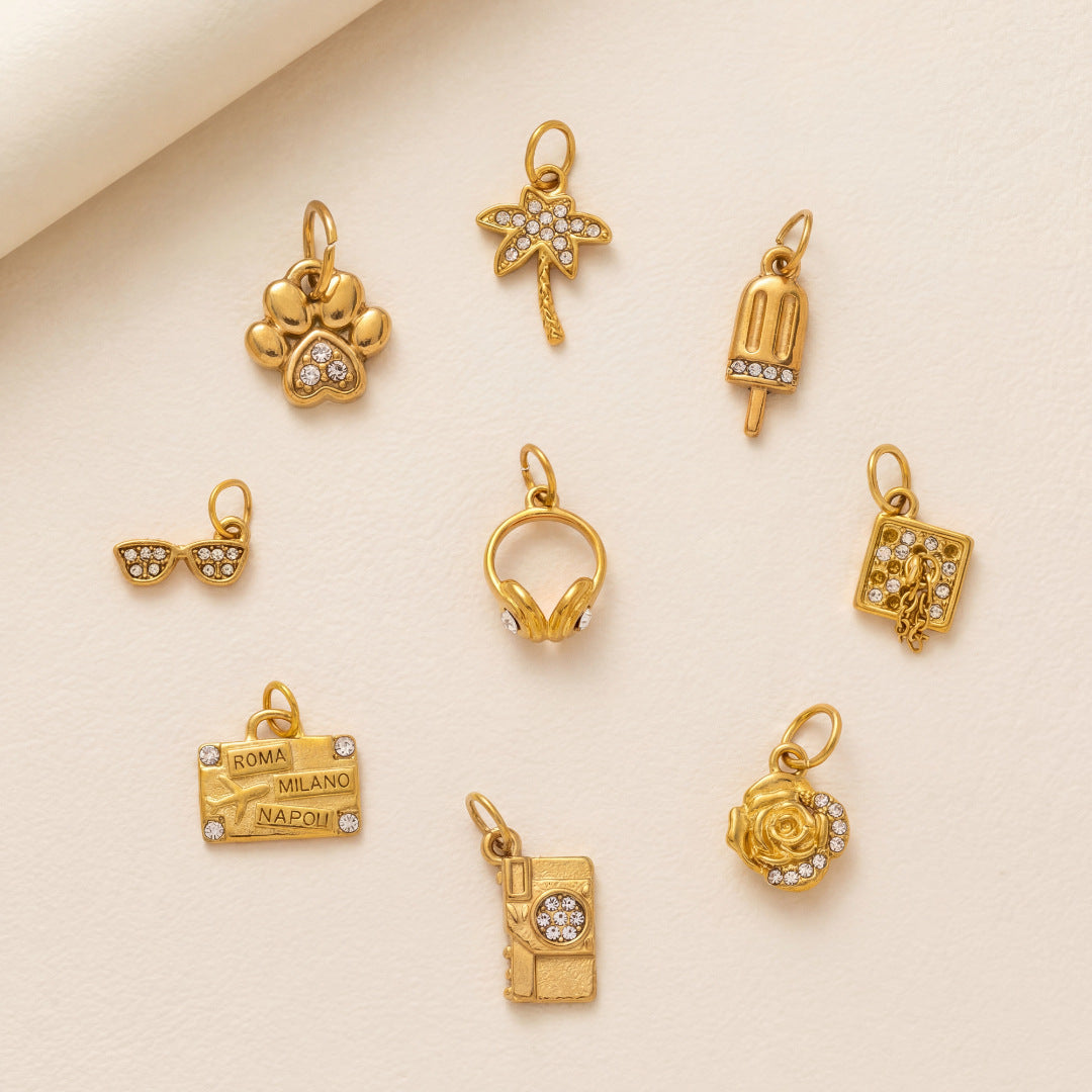 18K Gold Plated Cartoon Bear Paw Stainless Steel PVD Charm Bar