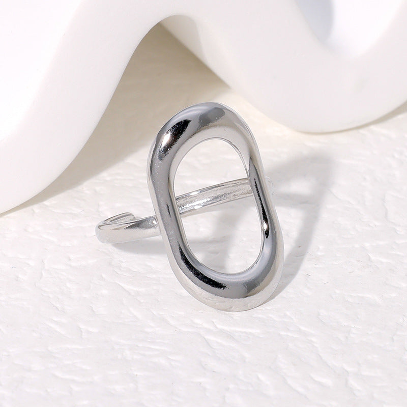 Anello da dito da donna minimalista geometrico rettangolare cavo in acciaio inossidabile con finitura galvanica
