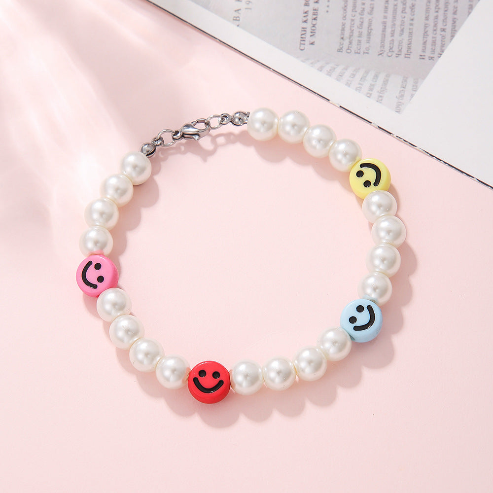 Hip-hop Geometric Resin Imitation Pearl Smile Face Bracelet for Unisex