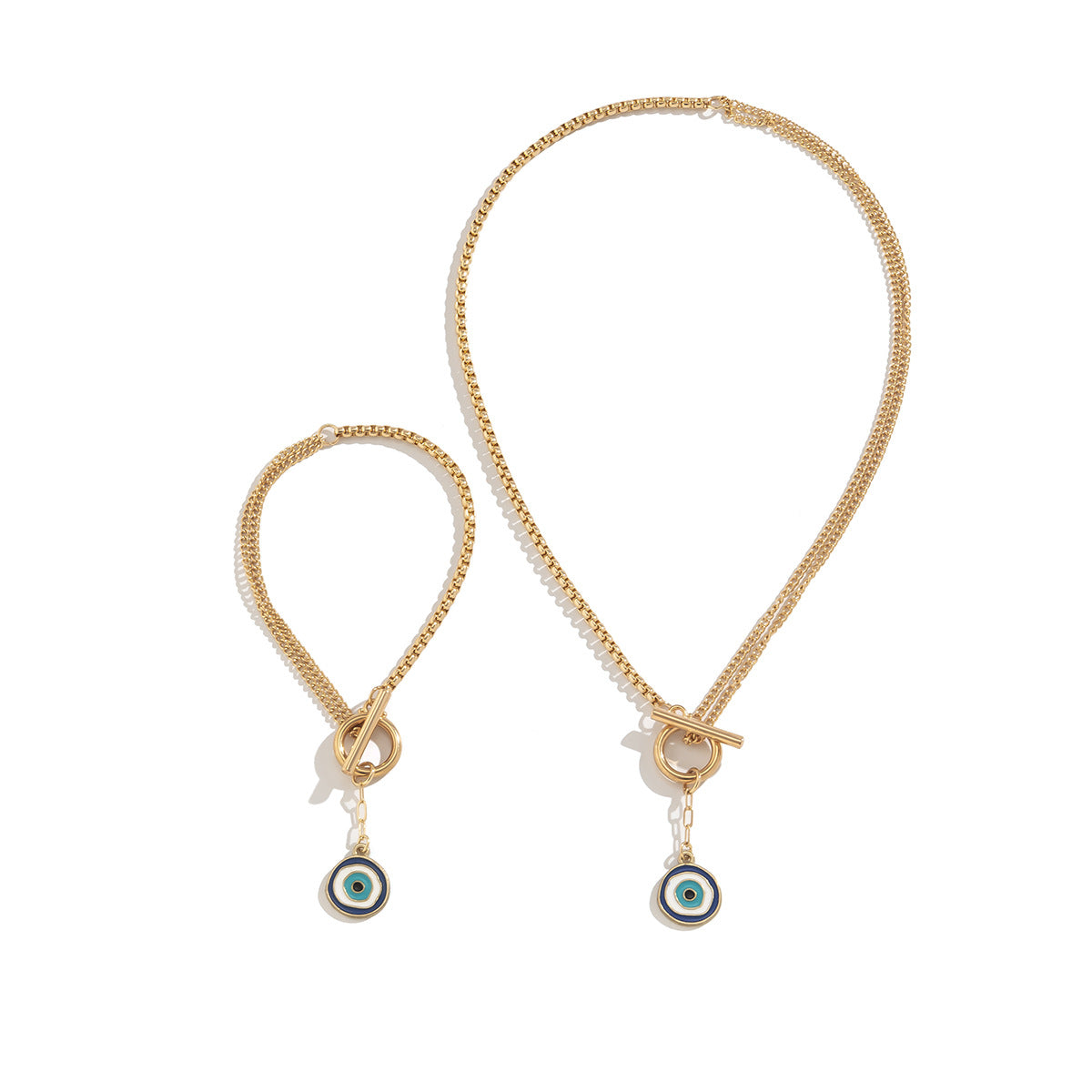 Collana pendente asimmetrica con nappe e ciondolo geometrico a forma di occhio in lega con finitura galvanica da donna