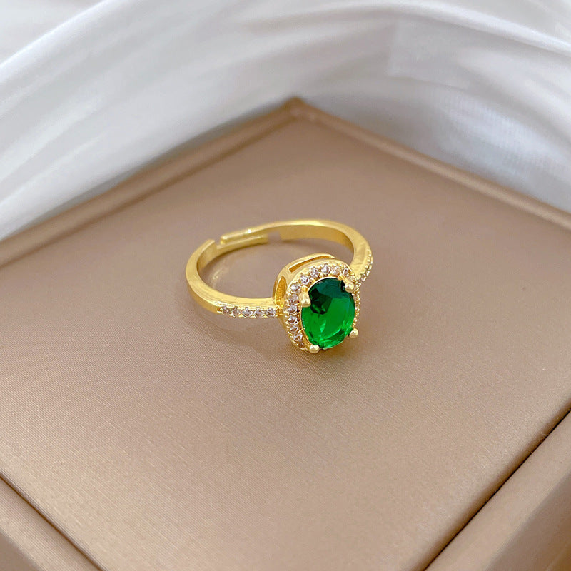 Sweet Minimalist Gold Plated Crown Shape Brass Ring with Sapphire Inlay Adjustable Open Band for Women and Couples