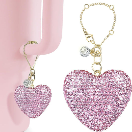 Rhinestone Inlaid Heart and Teardrop Ceramic Charm Bar with Stainless Steel Chain