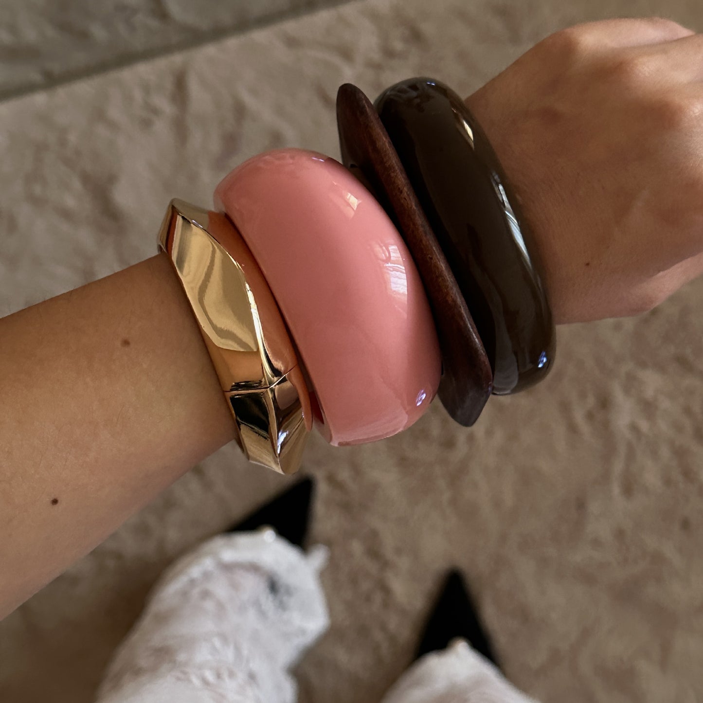 Irregular Geometric Round Plated Alloy Cuff Bracelet