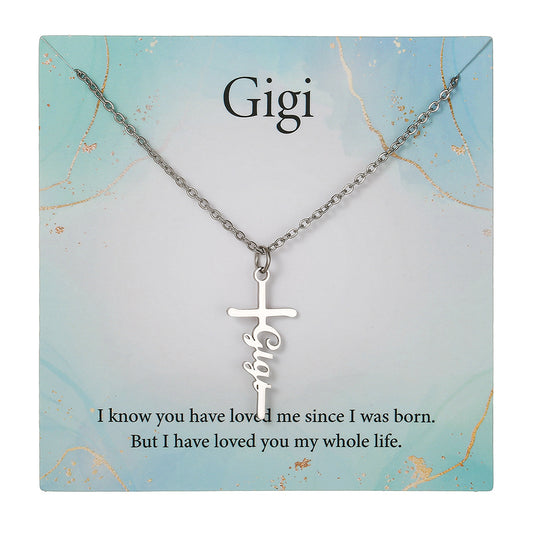 Sweet Streetwear Geometric Letter Cross Titanium Steel Necklace with Stainless Steel Pendant on Cable Chain for Women