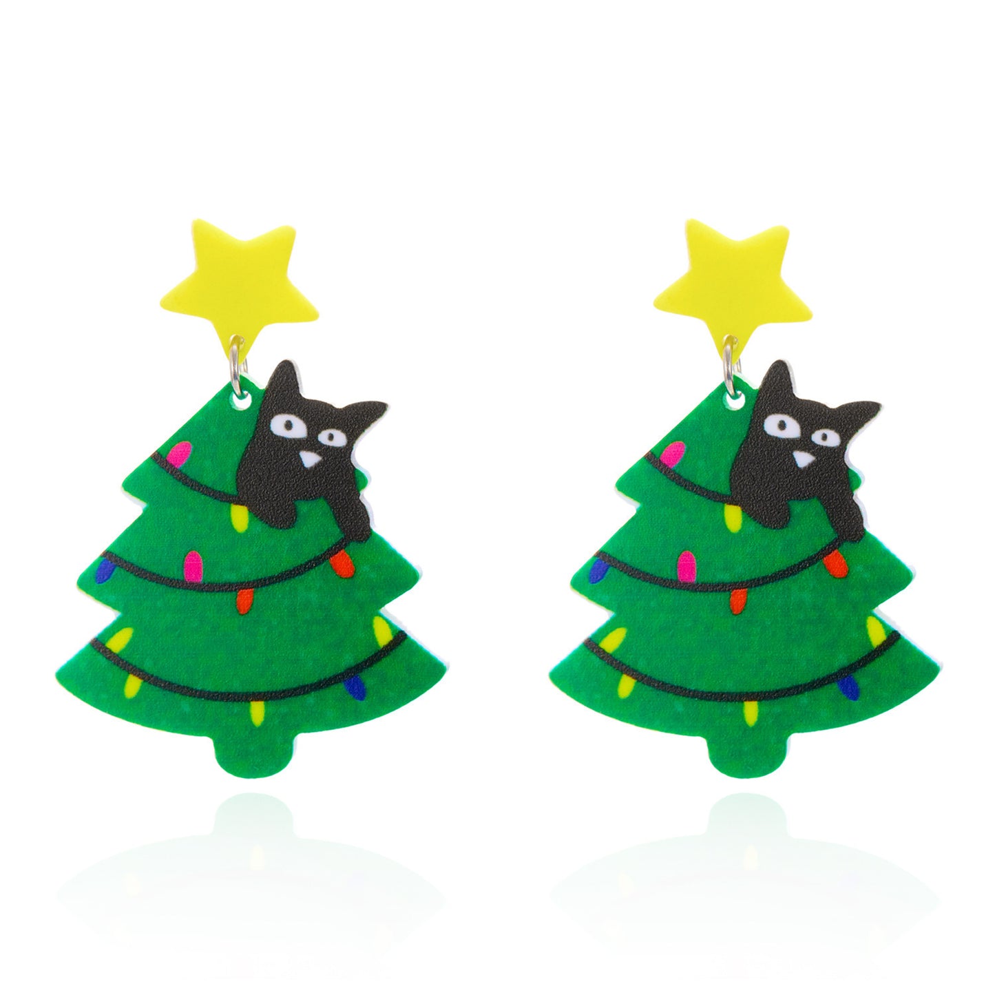 Orecchini natalizi in acrilico a forma di albero di Natale con motivi di Babbo Natale e fiocchi di neve per donna