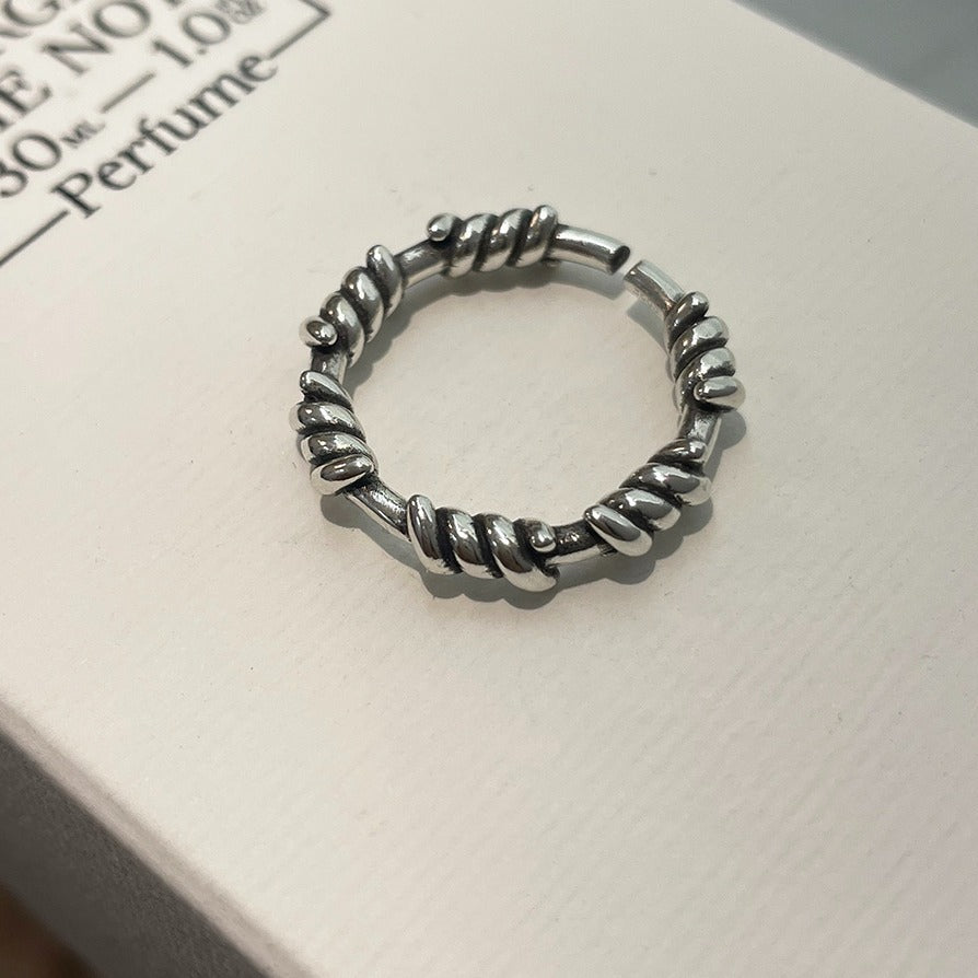 Anello da donna minimalista vintage in argento sterling 925 con intarsio geometrico