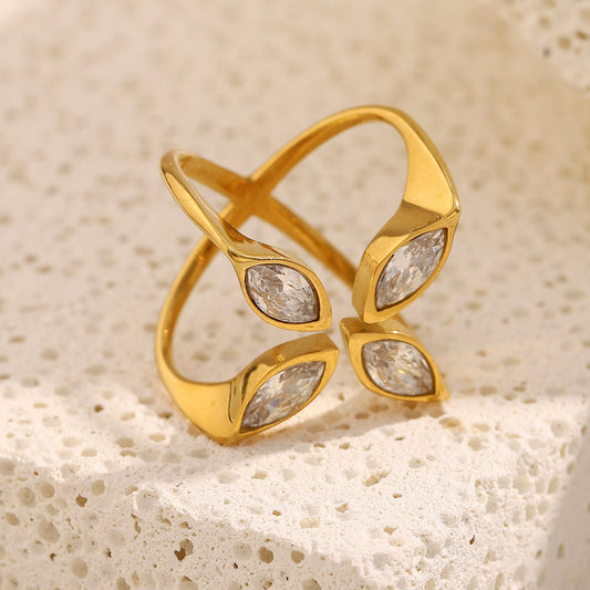 Fashionable Geometric Stainless Steel Ring with 18K Gold Plating for Women