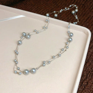 Elegante collar de perlas de cristal geométrico minimalista para mujer con acabado chapado
