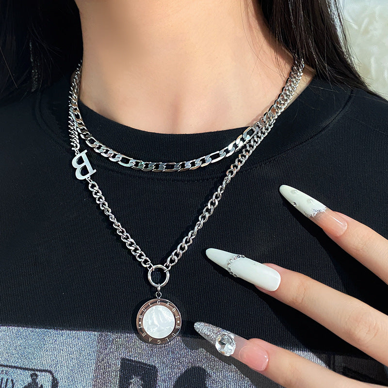 Titanium Steel Plated Long Sweater Chain Necklace Unisex