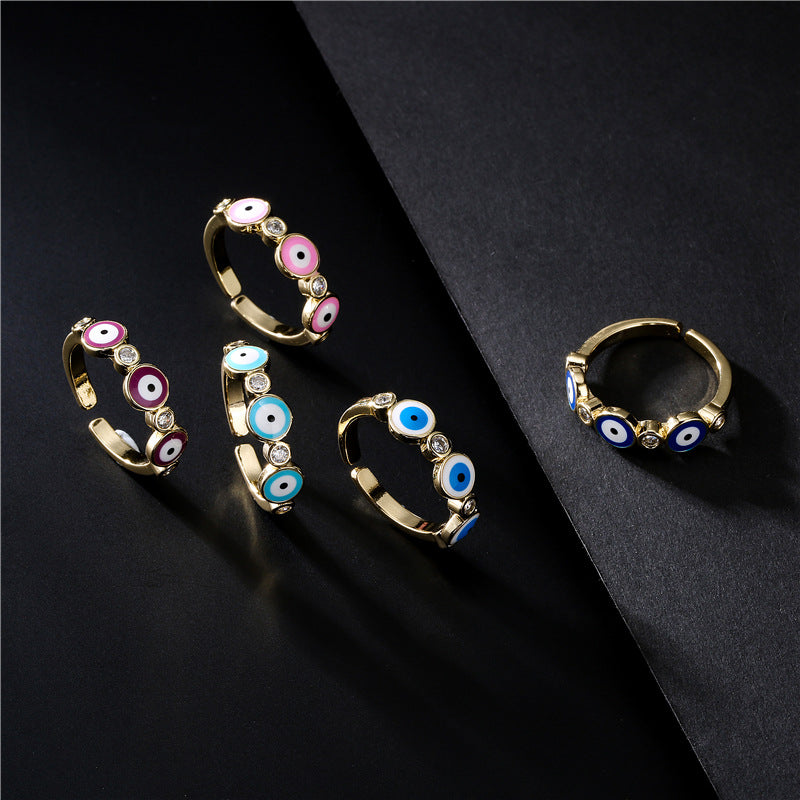 Geometric Drip Oil Brass 18K Gold Plated Cubic Zirconia Ring for Women