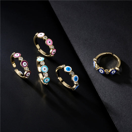 Geometric Drip Oil Brass 18K Gold Plated Cubic Zirconia Ring for Women