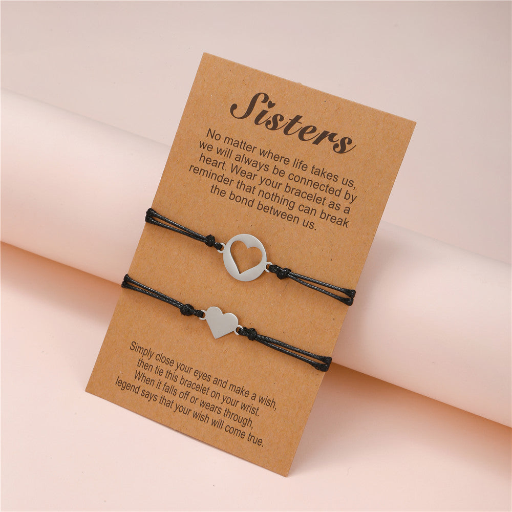 Minimalist Heart Titanium Steel Bracelet Set Plated Adjustable Unisex
