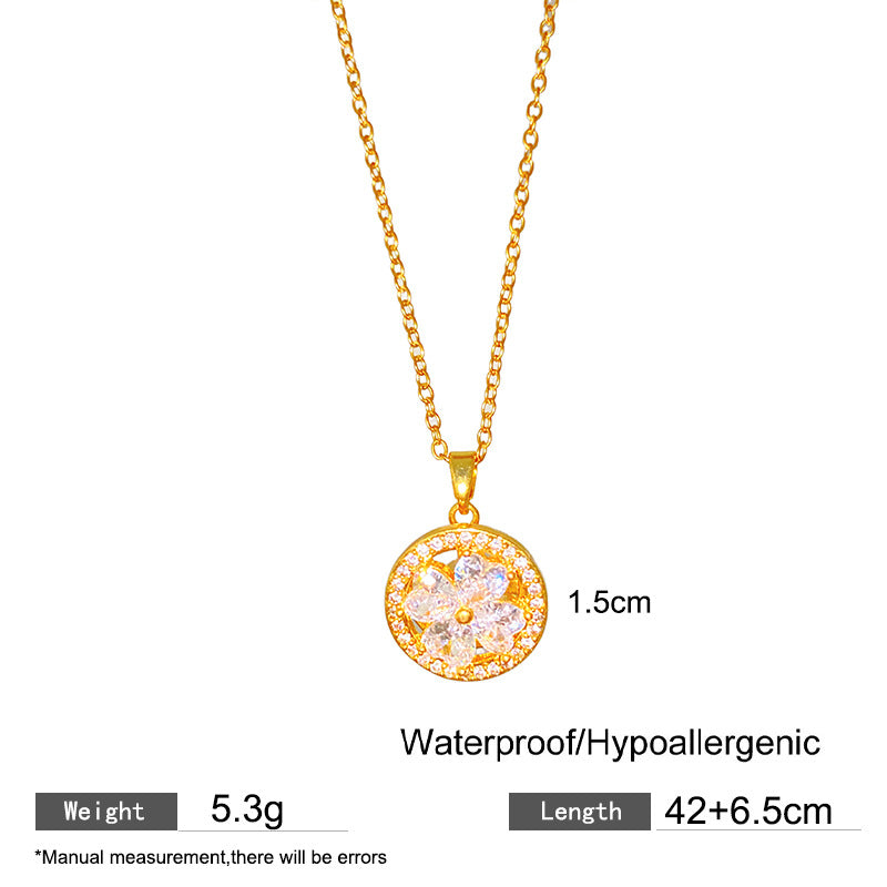 Sweet Sporty Full Cubic Zirconia Plant Shape Titanium Steel Plated Necklace for Women