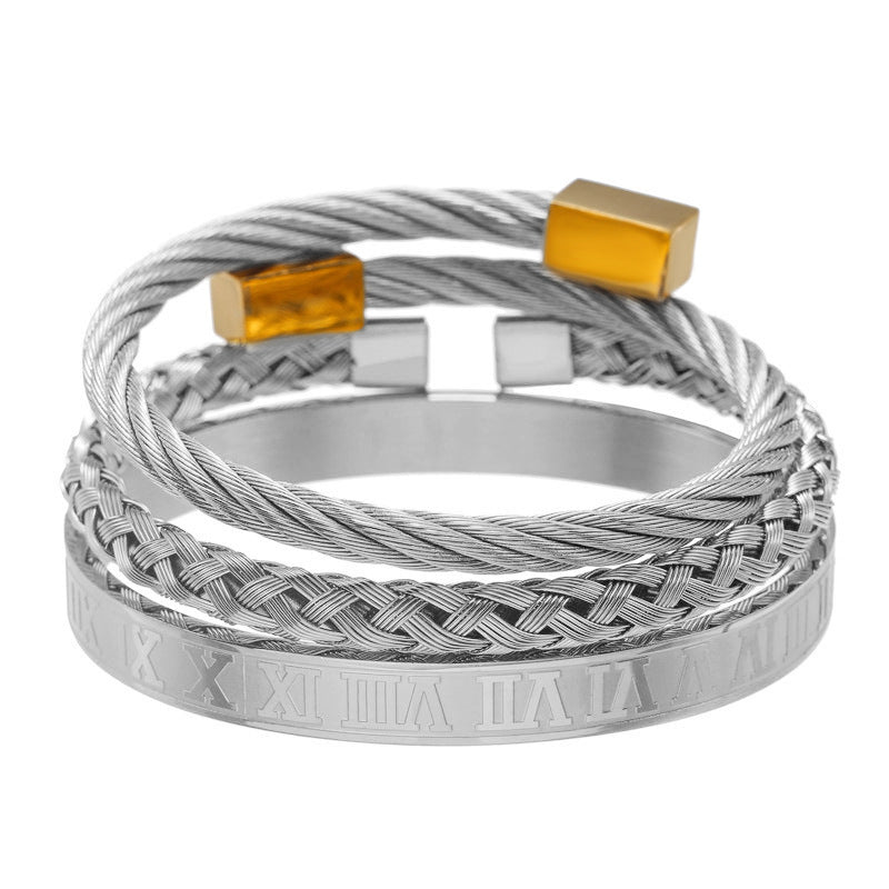 Vintage Geometric Square Letter Plated Titanium Steel Bracelet Set for Unisex