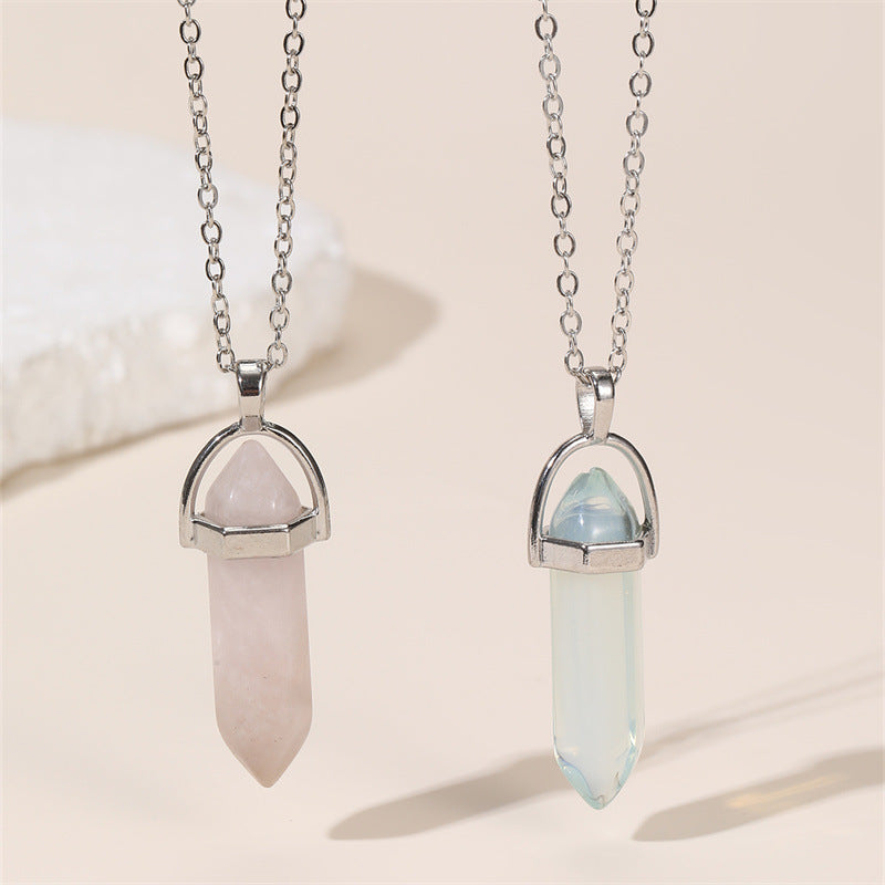 Set de Collar con Colgante de Prisma Hexagonal Minimalista Geométrico de Rombo Azul Rosa para Niños con Construcción de Aleación y Acabado de Esmalte