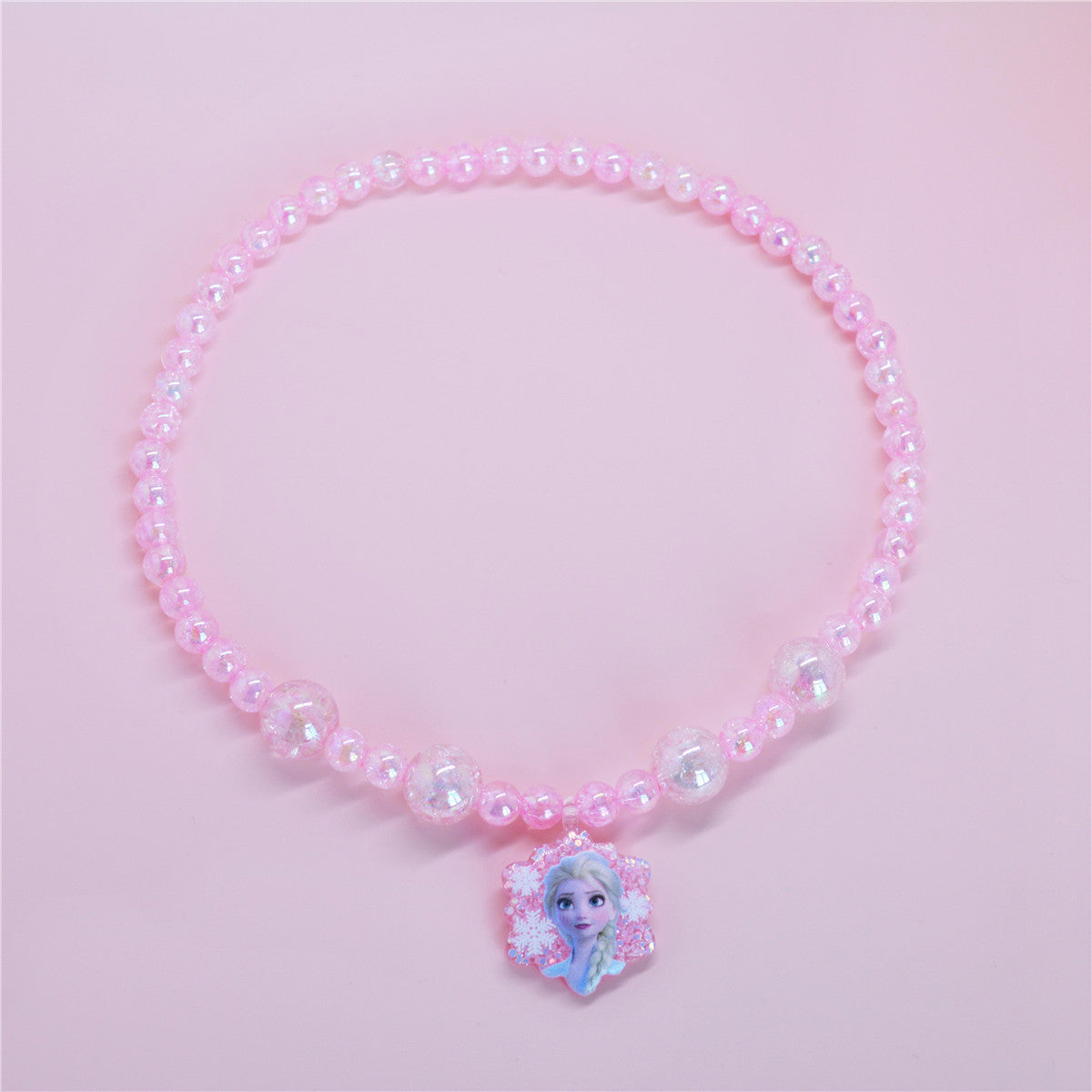 Cartoon Elsa Princess Necklace Set for Kids with Resin Pendant on Beaded Chain Adjustable for Ages 0-10 Years