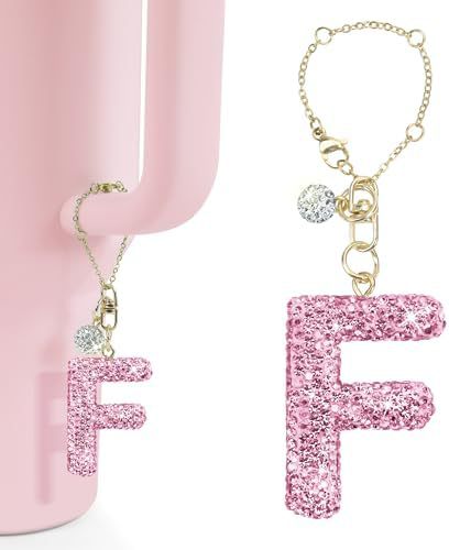 Rhinestone Inlaid Letter Resin Charm Bar Keychain Accessory