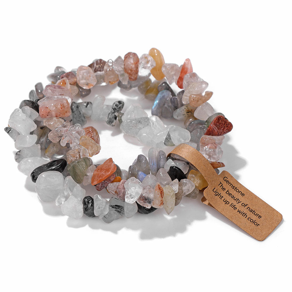 Vintage Geometric Gemstone Chip Beads Stretch Bracelet Set Unisex