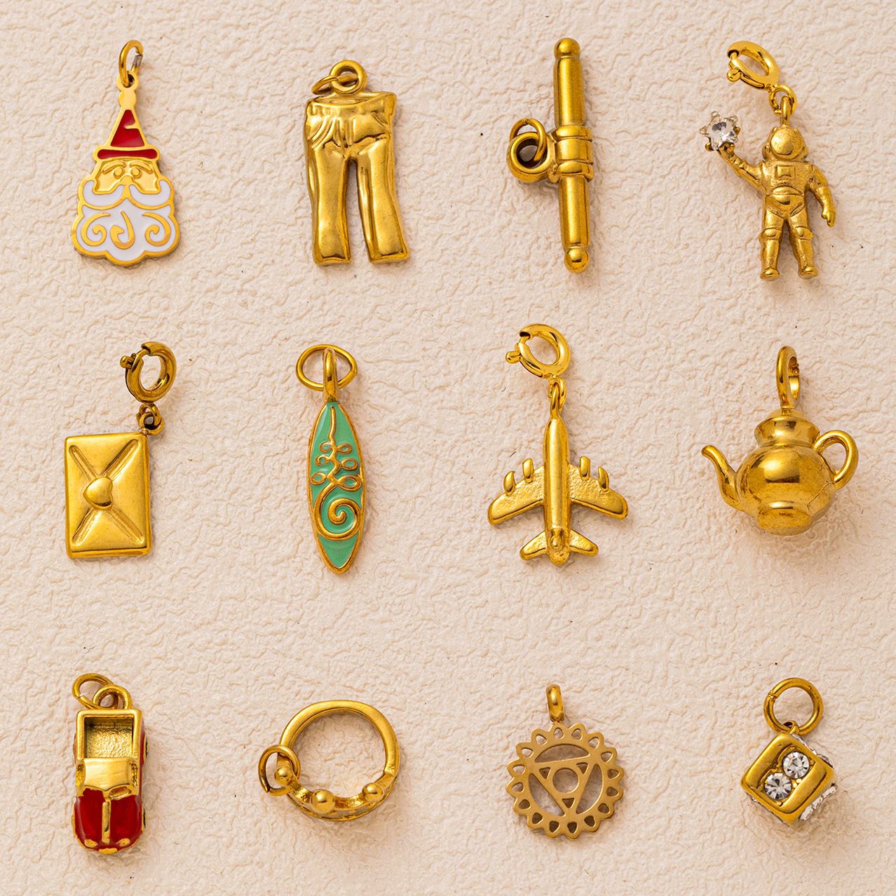 Vintage PVD Gold Plated Stainless Steel Geometric Astronaut Charm Bar
