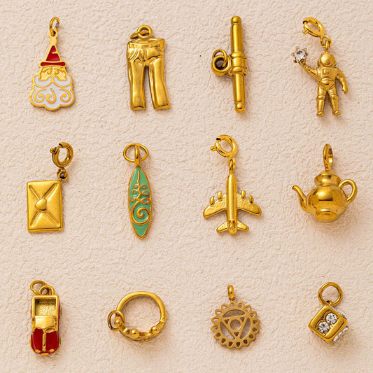 Vintage PVD Gold Plated Stainless Steel Geometric Astronaut Charm Bar