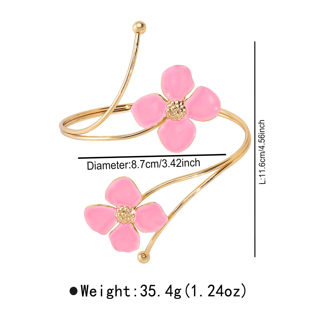 Elegante Bracciale Rigido in Ferro Smaltato a Forma Floreale da Donna con Design Circolare Aperto