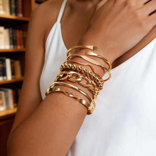 Geometric Plated Alloy Bracelet Set