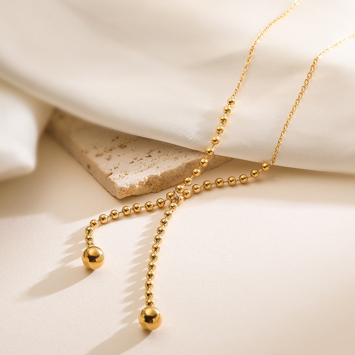 Minimalist Geometric Stainless Steel Tassel Ball Pendant Necklace for Women