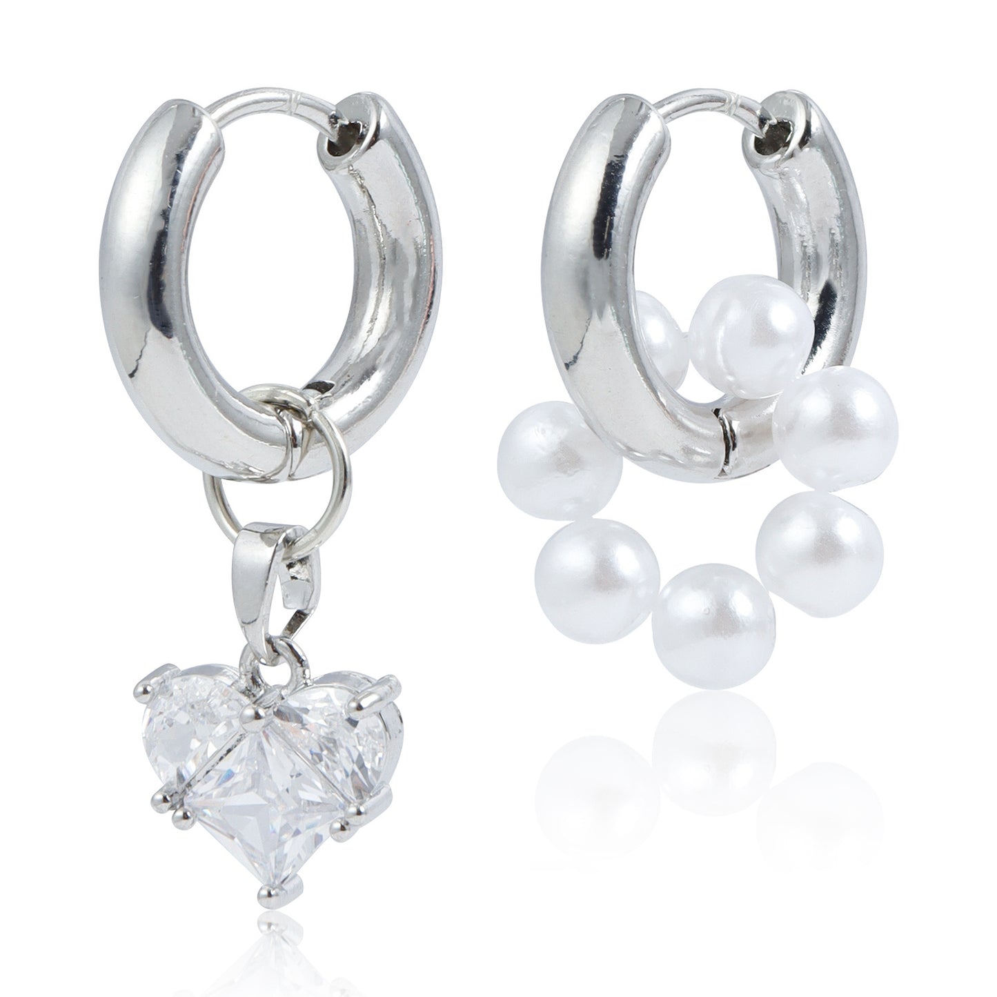 Pendientes de aro dobles de moda con colgante de corazón de circonita, ligeros, de metal de lujo, para mujer
