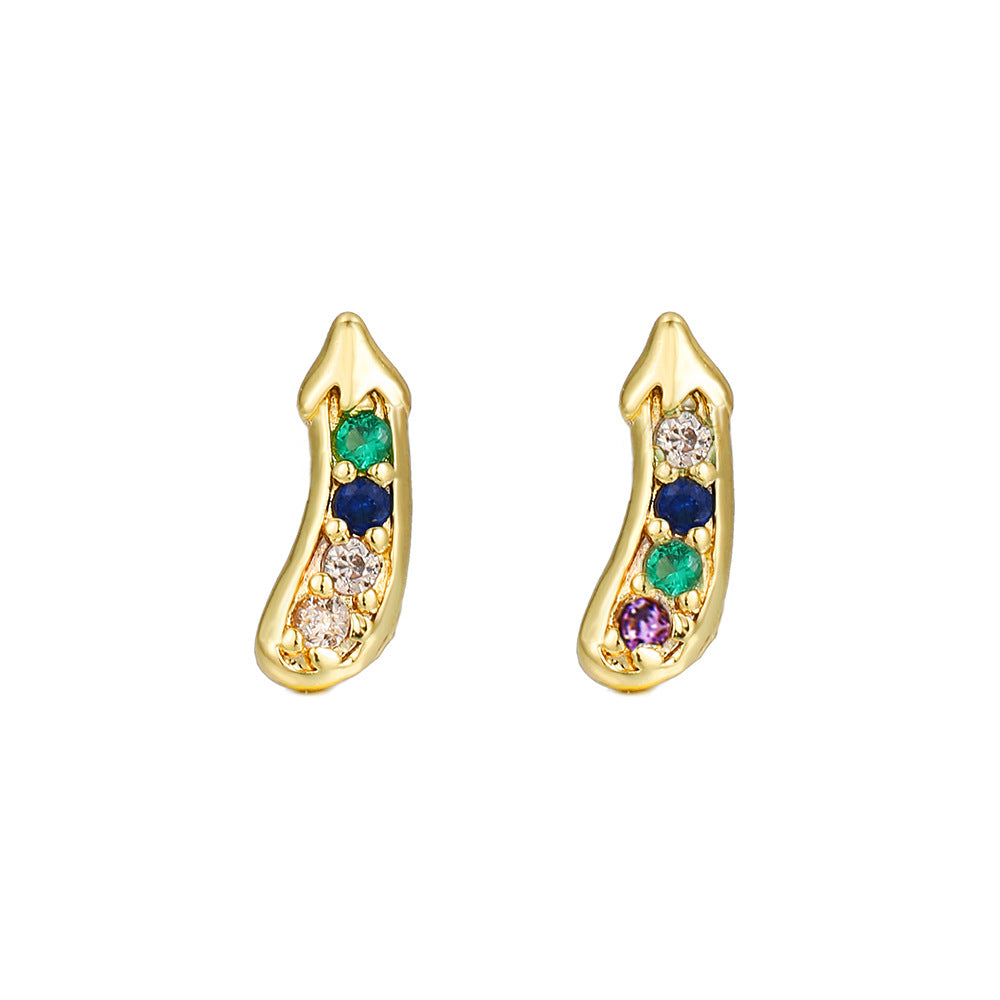 Geometric Plant Brass Inlaid Cubic Zirconia Stud Earrings for Women