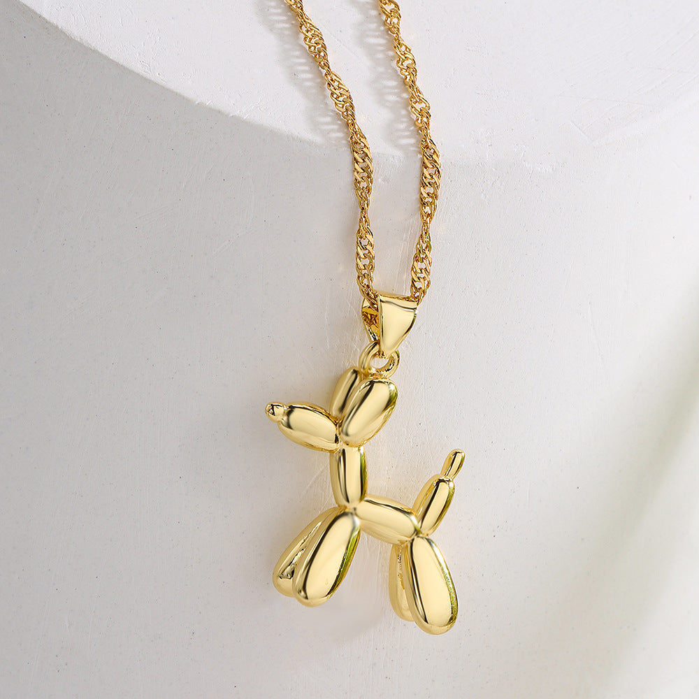 Cute Dog Pendant Necklace for Women in Copper with 18K Gold Plating, Geometric Design Locket Chain
