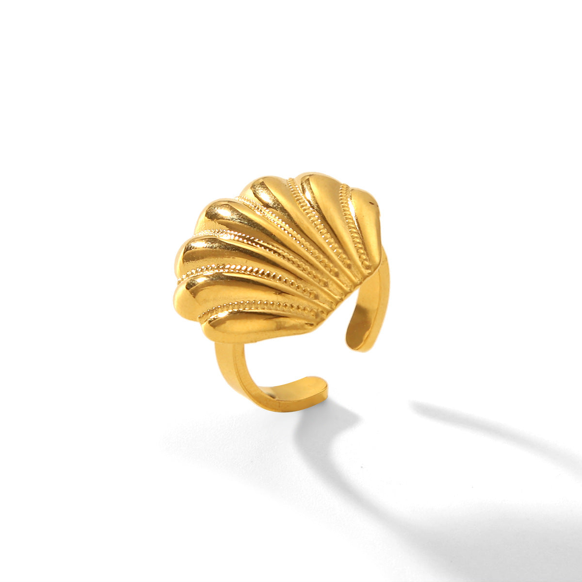 Anillo de acero de titanio con forma de festón geométrico estilo INS con baño de oro de 18 quilates para mujer Joyería de mano de lujo