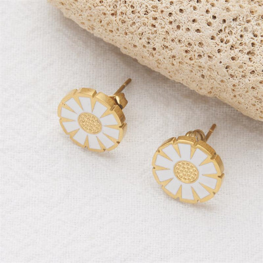 Orecchini a perno da donna in acciaio inossidabile a forma di margherita, graziosi e alla moda, con finitura lucida e design geometrico minimalista