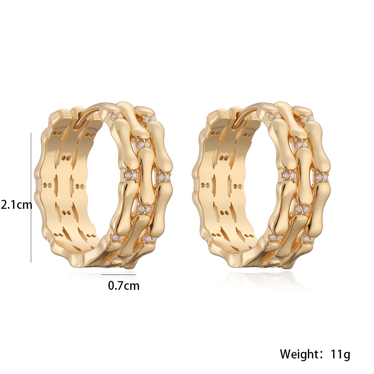 Vintage Elegant Geometric Brass Gold Plated Cubic Zirconia Hoop Earrings for Women
