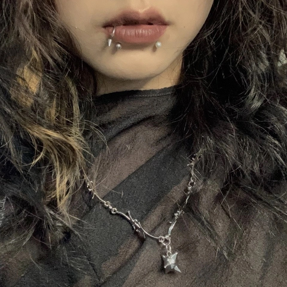 Edgy Geometric Pendant Necklace with Thorn and Flame Motif in Alloy with Electroplated Finish for Women