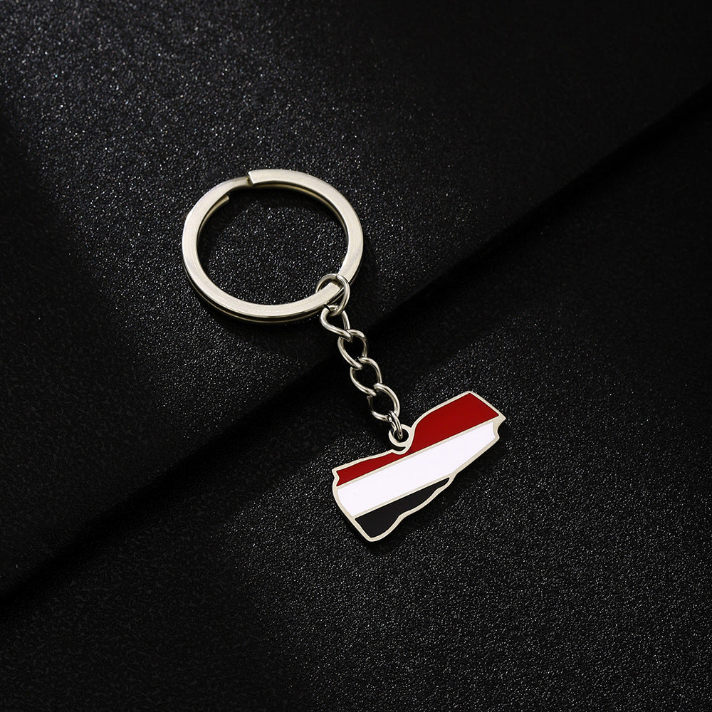 Llavero colgante yemení de acero inoxidable esmaltado estilo étnico vintage con motivos geométricos y culturales