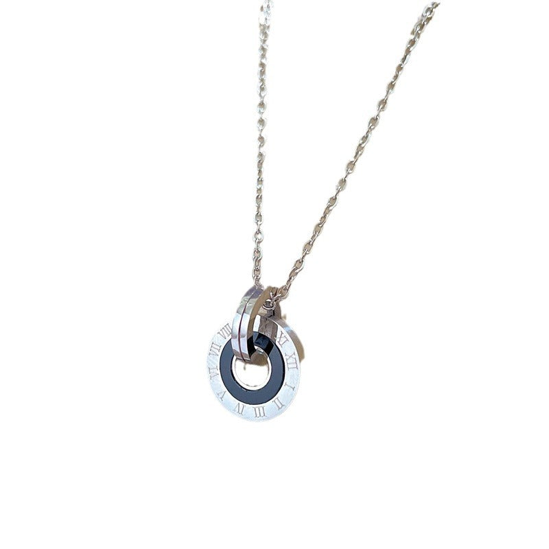Collar Cadena Minimalista Unisex de Acero Titanio con Colgante Redondo Geométrico Estilo Floral