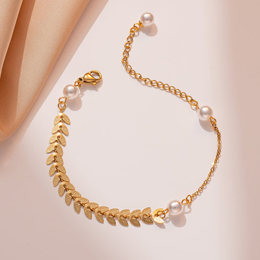 Bracciale Minimalista Geometrico in Acciaio al Titanio con Accenti di Perle per Donna, Gioiello da Polso di Lusso Elettroplaccato