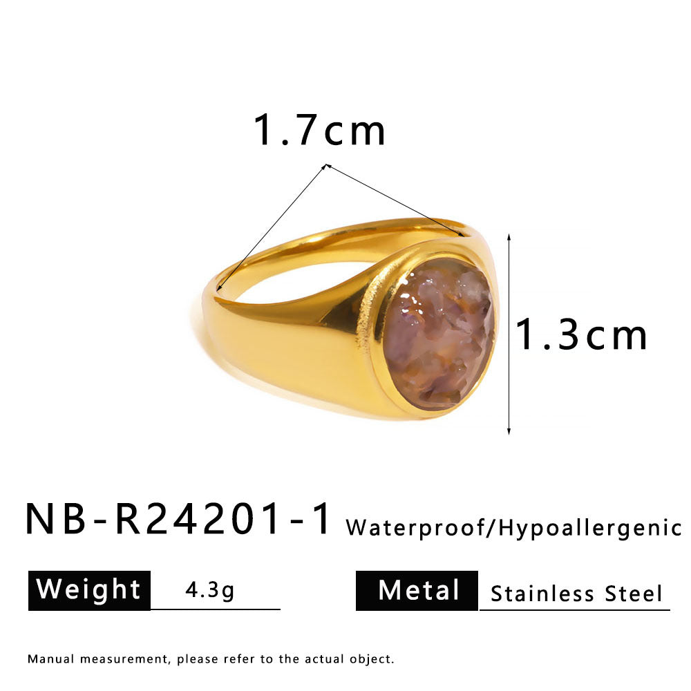 Anello Minimalista in Acciaio al Titanio con Intarsio in Pietra Naturale, Design a U e Geometrico, Finitura Galvanizzata per Uomo e Donna
