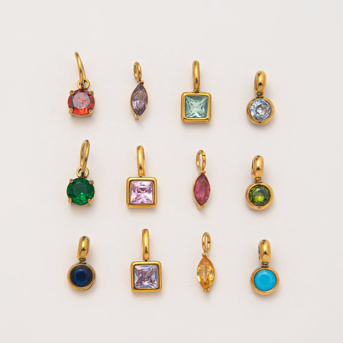 Vintage Geometric Stainless Steel 18K Gold Plated PVD DIY Charm Bar Necklace with 12 Birthstones
