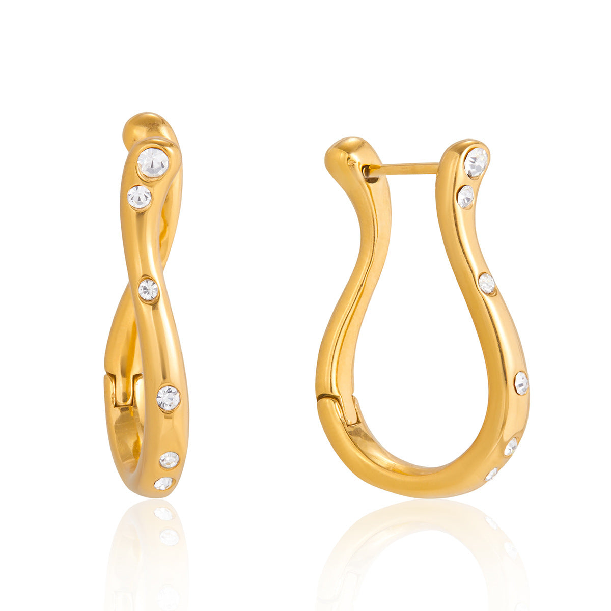 Elegant Geometric Stainless Steel Plated Rhinestone Hoop Earrings for Women