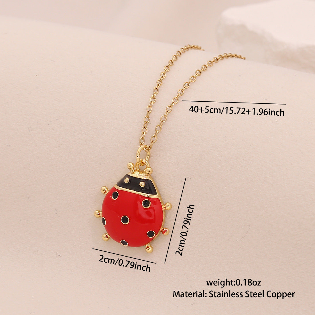 Cute Ladybug Pendant Necklace in Copper with Micro-Paved Zirconia, Enamel Finish, O-Chain, Animal-Themed Jewelry for Women