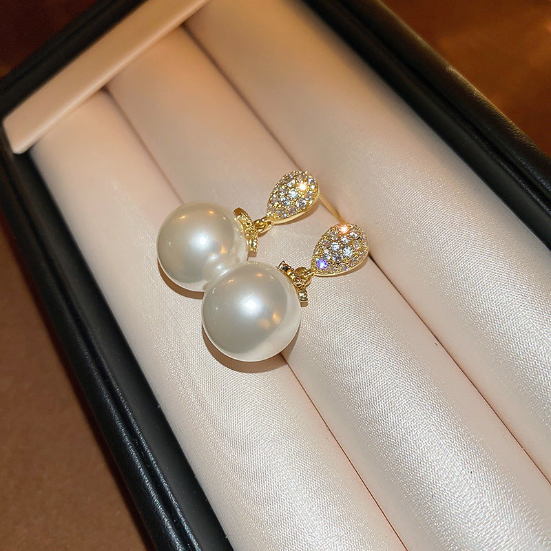 Eleganti Orecchini a Perno da Donna in Stile Francese Vintage con Zirconi Geometrici e Perle Imitazione