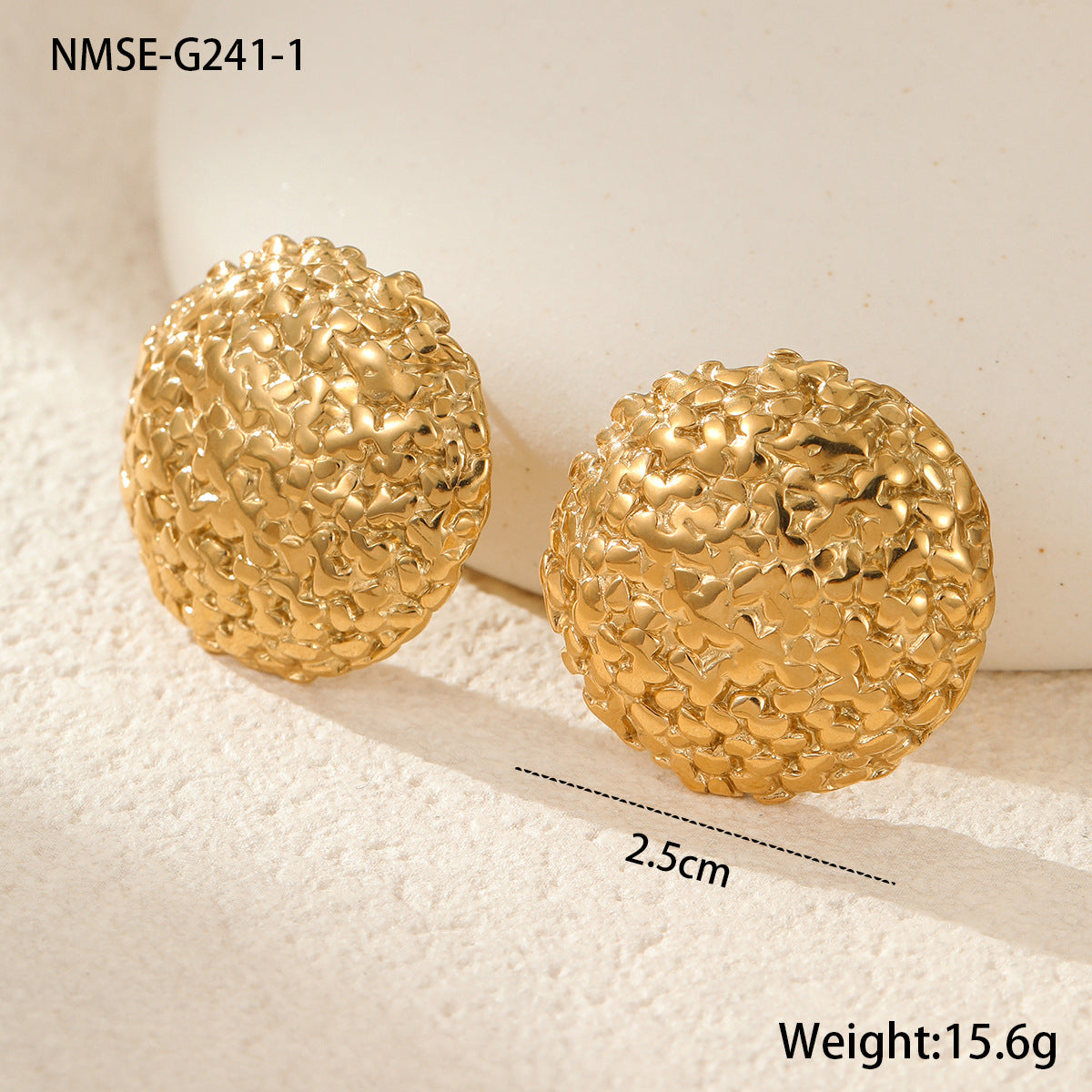 Minimalist Geometric Stainless Steel Ball Earrings with Wrinkled Texture and 18K Gold Plating for Women