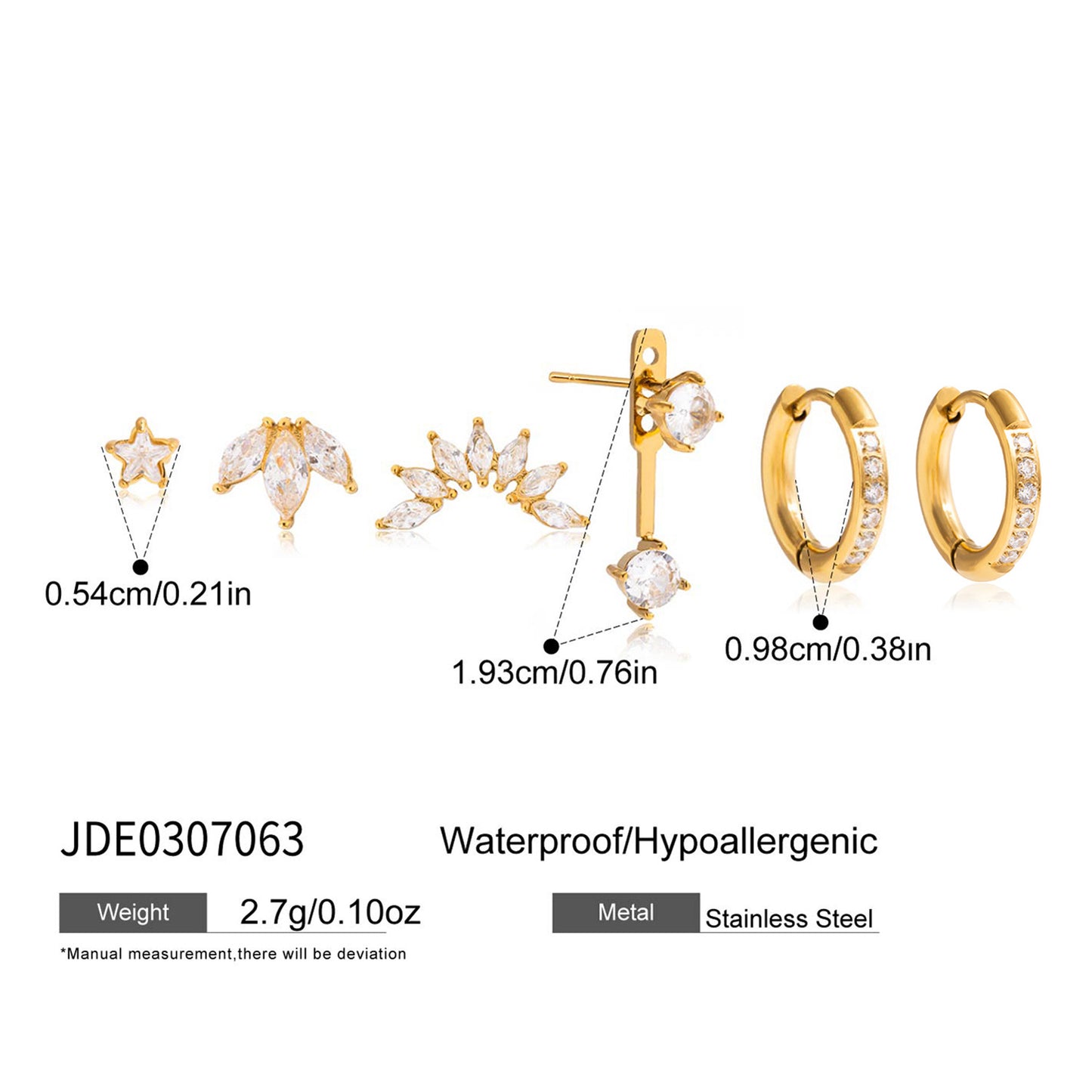 Minimalist Geometric Leaf Stainless Steel Plated Cubic Zirconia Hoop Earrings for Women