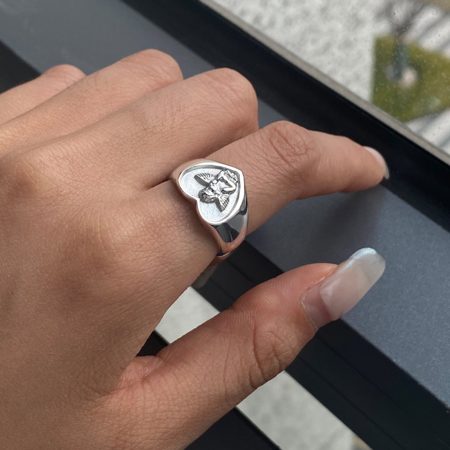 Elegant Geometric Angel Plated Titanium Steel Ring for Women