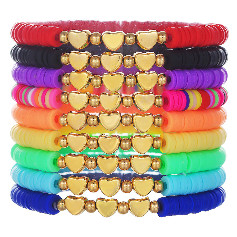 Bohemian Wood Bead and Resin Letter Bracelet Set