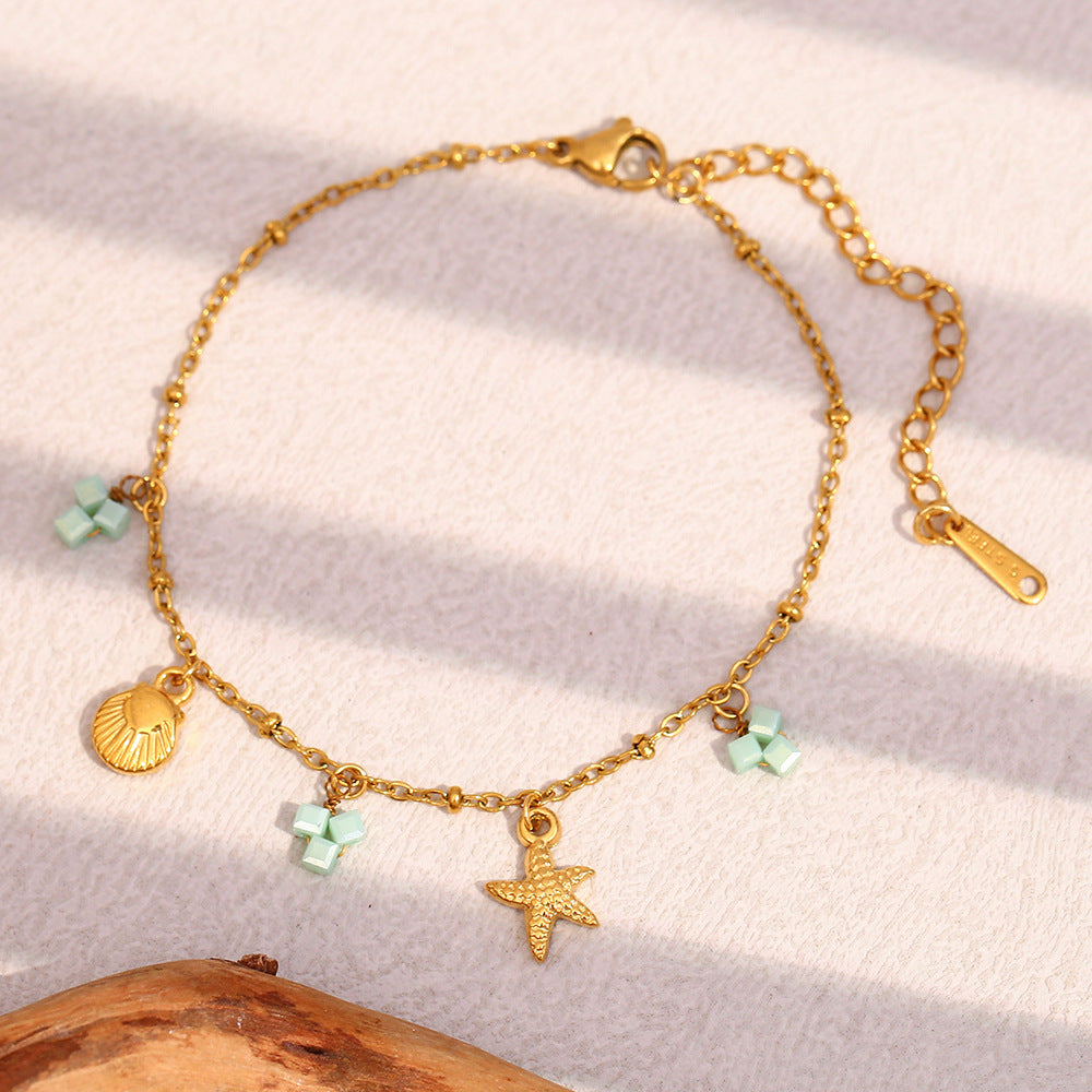 Bracciale da donna placcato oro 18 carati in acciaio inossidabile color verde menta a forma di conchiglia e design minimalista