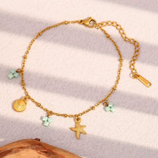 Pulsera Minimalista de Acero Inoxidable con Baño de Oro de 18 Quilates en Forma de Concha Color Verde Menta para Mujer
